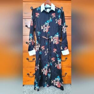 " The Shirt" Brand Floral Long Sleeve Dress Large  Button Up Collared Na…